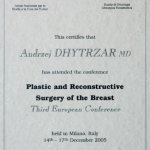 2005 Certyfikat uczestnictwa w konferencji, Milano