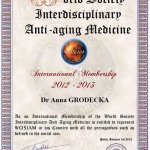2012 Certyfikat członkostwa w Międzynarodowym Towarzystwie Medycyny Przeciwstarzeniowej