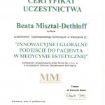  Certyfikat uczestnictwa w Sympozjum pt. Innowacyjne i globalne podejście do pacjenta w medycynie estetycznej