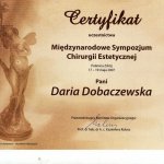 2007 Certyfikat uczestnictwa w Sympozjum Chirurgii Estetycznej