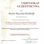 2010 Certyfikat uczestnictwa w kursie pt.: Zasadnicze zastosowanie toksyny botulinowej typu A w zabiegach estetycznych. Toksyna w rzeźbie piękna