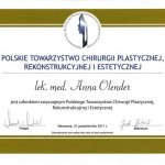 2011 Członkostwo w Polskim Towarzystwie Chirurgii Plastycznej, Rekonstrukcyjnej i Estetycznej