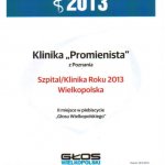 2013 Zajęcie II miejsca w kategorii Najlepszy Szpital / Klinika Wielkopolski w Plebiscycie Eskulap.
