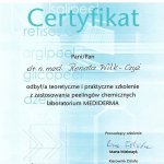 2005 Certyfikat za udział w szkoleniu z zastosowania peelingów chemicznych laboratorium Mediderma