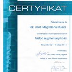2011 certyfikat metody augmentacji kości.