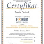 2011 Certfikat uczestnictwa w sympozjum Forum Dentysty - Praktyka