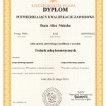 2010 Dyplom uzyskania tytułu: Technik usług kosmetycznych