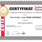 2012 Certyfikat Zaufania Pacjentów w Ogólnopolskim Plebiscycie Medycznym Laur Pacjenta 2012