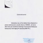 2013 Zaświadczenie o członkostwie w Polskim Towarzystwie Medycyny Estetycznej i Anti-Aging PTL