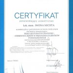 2011 Certyfikat uczestnictwa w podyplomowym kursie medycznym dla lekarzy stomatologów