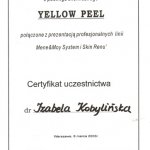 2003 Certyfikat uczestnictwa w praktycznym i merytorycznym szkoleniu z peelingu chemicznego YELLOW PEEL