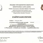 2011 Certyfikat za udział w XI Międzynarodowym Kongresie Medycyny Estetycznej i Anti-Aging