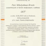 2013 Certyfikat uczestnictwa w kursie z zakresu OCT