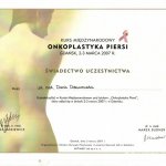 2007 Świadectwo uczestnictwa w kursie ''Onkoplastyka piersi
