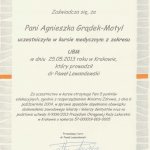 2013 Certyfikat uczestnictwa w kursie medycznym z zakresu UBM