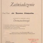 2000 Zaświadczenie o uczestnictwie w seminarium z zakresu Dermatochirurgii
