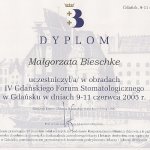 2005 Dyplom uczestnictwa w obradach Forum Stomatologicznego