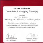  Certyfikat za udział w szkoleniu z zastosowania preparatów Laboratorium Filorga w zakresie kompletnej rewitalizacji skóry
