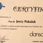 1999 Certyfikat uczestnictwa w szkoleniu na temat sprzętu stomijnego firmy DANSAC A/S