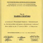 2003 Certyfikat uczestnictwa w Warsztatach Naukowo - Szkoleniowych