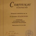 2004 Certyfikat uczestnictwa w Kongresie Polskich Towarzystw Naczyniowych