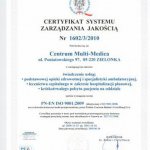 2010 Certyfikat PN-EN ISO 9001:2001 dla Multi Medica potwierdzający wysoką jakość usług kliniki