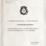 2008 Certyfikat przyjęcia w poczet członków Sekcji Medycyny Estetycznej Polskiego Towarzystwa Lekarskiego