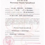 2000 Agnieszka Bliżanowska - dyplom pierwszego stopnia specjalizacji