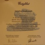 2004 Certyfikat uczestnictwa w obradach X Jubileuszowego Zjazdu Sekcji Chirurgii Wojskowej Towarzystwa Chirurgów Polskich