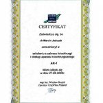 2003 Certyfikat uczestnictwa dr M.Jadczaka w szkoleniu z zakresu kriochirurgii i obsługi aparatu kriochirurgicznego AK-1