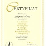 2009 Certyfikat uczestnictwa w XII Zjeździe Polskiego Towarzystwa Chirurgii Plastycznej, Rekonstrukcyjnej i Estetycznej