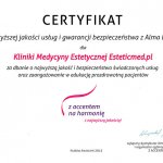 2012 Certyfikat najwyższej jakości usług i gwarancji bezpieczeństwa z Alma Lasers