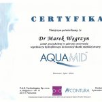 2004 Certyfikat potwierdzający przeszkolenie w zakresie stosowania wypełniacza hydrofilowego do korekcji tkanki miękkiej twarzy