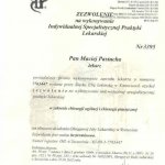 2002 Zezwolenie na wykonywanie Indywidualnej Specjalistycznej Praktyki Lekarskiej w zakresie chirurgii ogólnej i chirurgii plastycznej