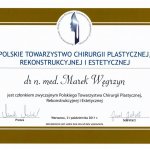 2011 Certyfikat członkostwa Polskiego Towarzystwa Chirurgii Plastycznej, Rekonstrukcyjnej i Estetycznej