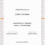 2010 Certyfikat uczestnictwa w szkoleniu: Lasery w Dermatologii