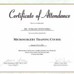 1998 Certificate of Attendance in the Microsurgery Training Course