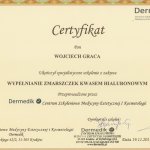 2011 Certyfikat ukończenia szkolenia z wypełniania zmarszczek kwasem hialuronowym