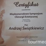 2007 Certyfikat uczestnictwa dr A.Świątkiewicza w Międzynarodowym Sympozjum Chirurgii Estetycznej