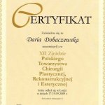 2009 Certyfikat uczestnictwa w XII Zjeździe Polskiego Towarzystwa Chirurgii Plastycznej, Rekonstrukcyjnej i Estetycznej