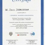 2005 Certyfikat uczestnictwa w I Kongresie naukowo-szkoleniowym
