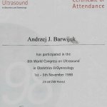 1998 Certyfikat uczestnictwa w 8 Światowym Kongresie na temat USG w położnictwie i ginekologii