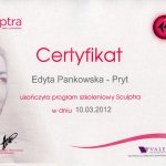 2012 Certyfikat ukończenia programu szkoleniowego Sculptra