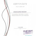 2008 Certyfikat uczestnictwa w kursie: Grzegorz Mocny