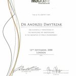 2008 Certyfikat uczestnictwa w szkoleniu Macrolane, Londyn