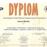 2007 Dyplom uczestnictwa w XVI Naukowo - Szkoleniowym Sympozjum Lekarzy Stomatologów