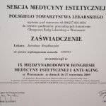 2009 Certyfikat uczestnictwa w IX Międzynarodowym Kongresie Medycyny Estetycznej i Anti-Aging