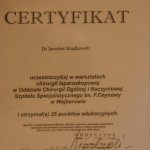 2005 Certyfikat uczestnictwa w warsztatach chirurgii laparoskopowej